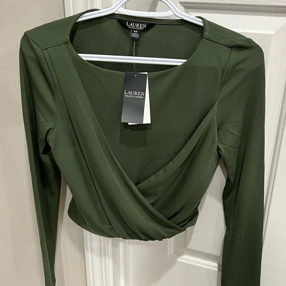 LAUREN RALPH LAUREN olive crop long sleeve top